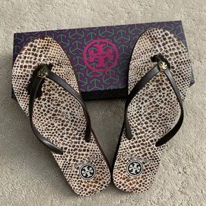 Tory Burch Coconut Boa flip flops.
